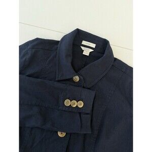 Christopher Banks Knit Jacket Womens L Navy Button Closure Pockets Stretch prep